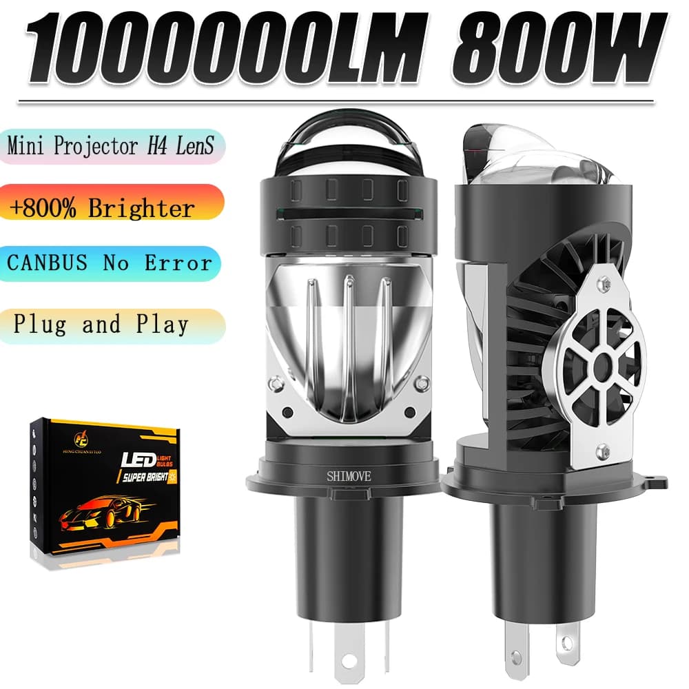 Lente Proiettore Bi-LED H4 Super Luminosa per Auto, Lampade Turbo per Fari Auto, Canbus Plug and Play, Doppia Funzione Abbaglianti/Anabbaglianti per Moto