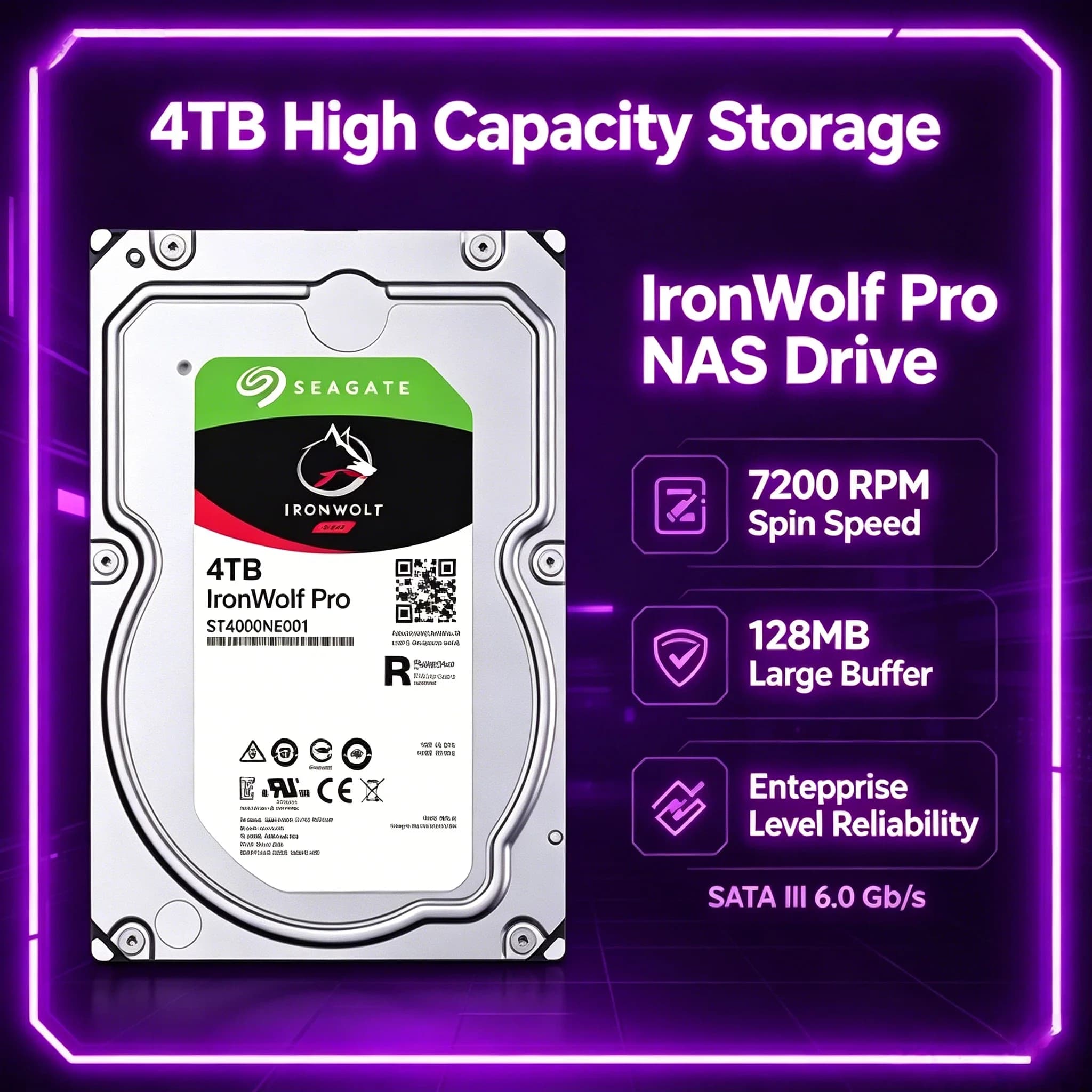 For Seagate ST4000NE001 4TB 3.5 Inch SATA3 6Gbs 7200RPM NAS Hard Drive CMR Network Attached Storage Pro High Capacity HDD Server