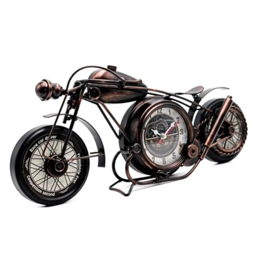 Decorazione da parete artistica in metallo a forma di moto con mensola da scrivania e orologio silenzioso a batteria, ideale per la decorazione di camera da letto o ufficio 1