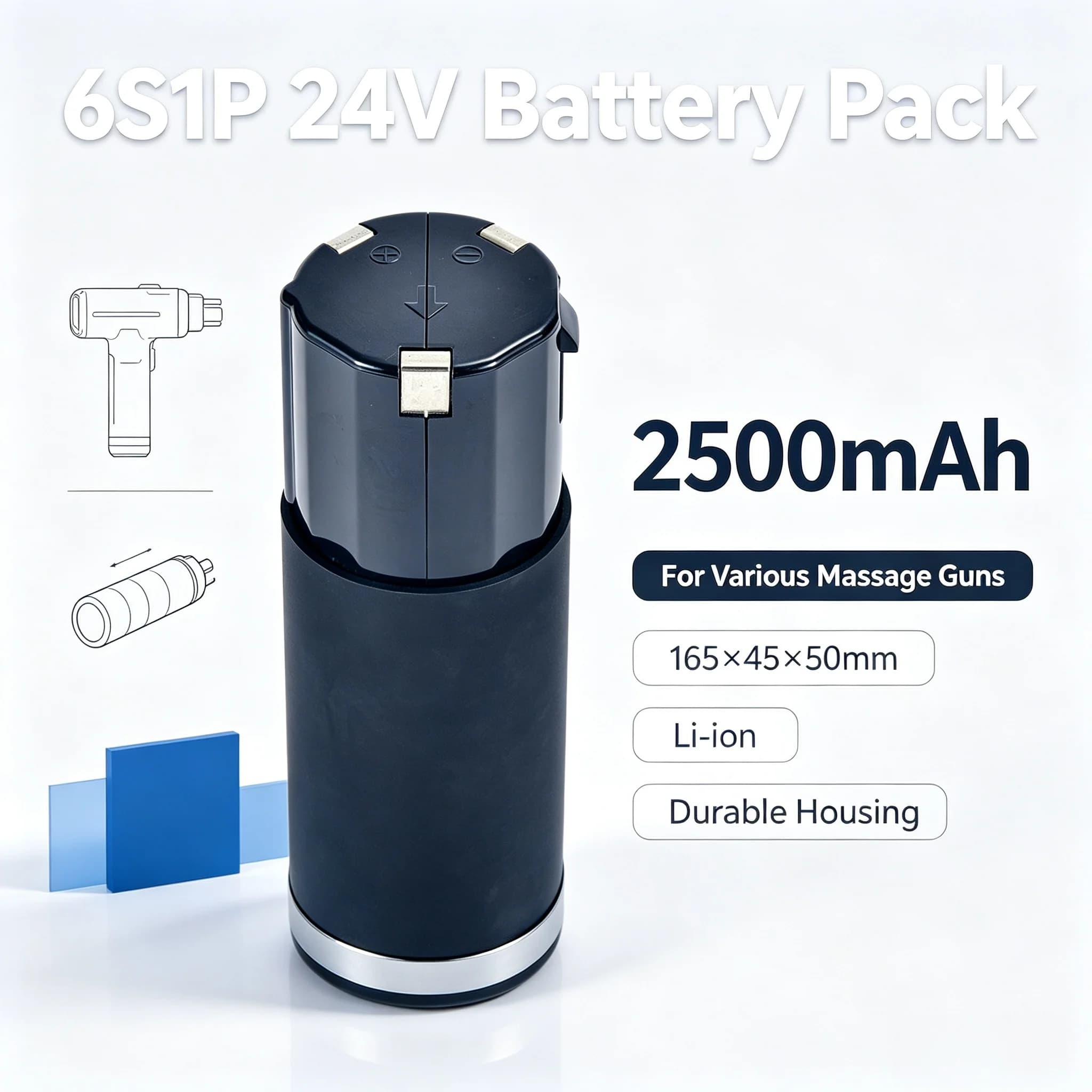 Replacement 24V 2500mAh Lithium Battery for Massage Gun Fascia Gun, 18650 Rechargeable Battery Pack