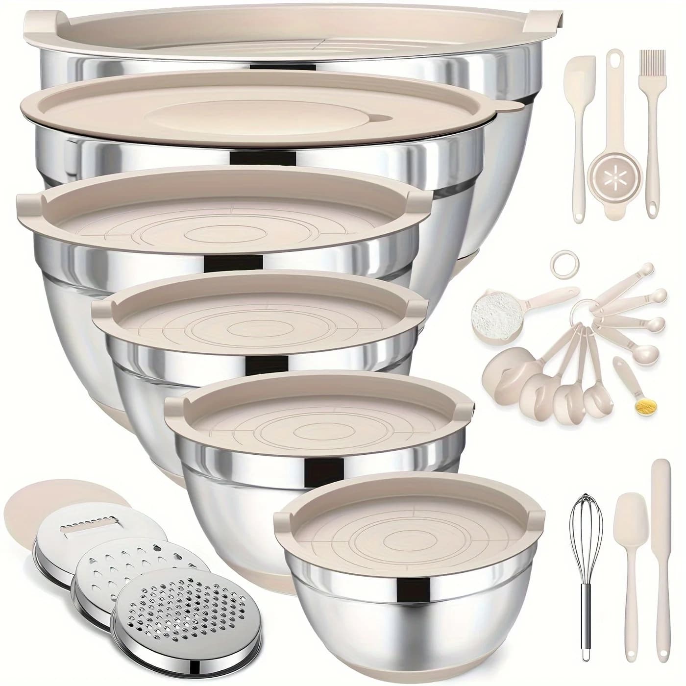 Set di Ciotole per Mescolare in Acciaio Inossidabile per Cucinare, Panificare e Preparare - Utensili Essenziali da Cucina per la Preparazione degli Alimenti