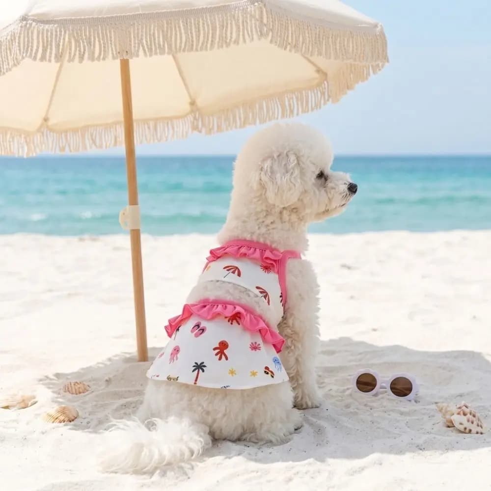 Fashion Cartoon Print Pet Swimsuit Soft Thin Breathable Pet Princess Dresses Comfortable Cat Suspender Skirt Daily Wear