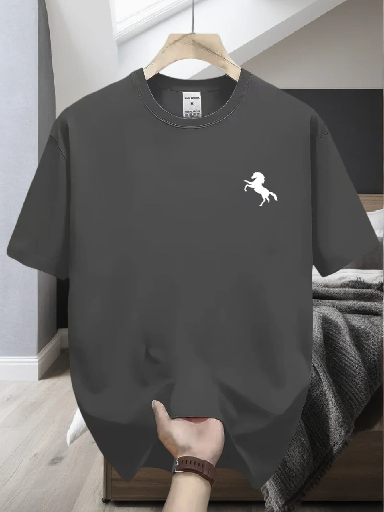 T-shirt da uomo con stampa silhouette di cavallo – Asciugatura rapida, traspirante, manica corta, girocollo, top estivo, ideale per gli amanti dei cavalli