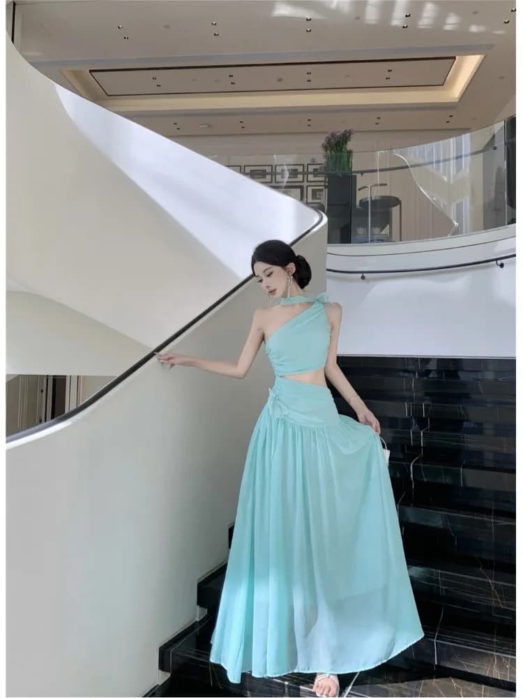 Elegant Summer Beach Skirt Women's Sleeveless Gown Holiday Vacation Fairylike Chiffon Long Dress A-line Silhouette Casual Wear