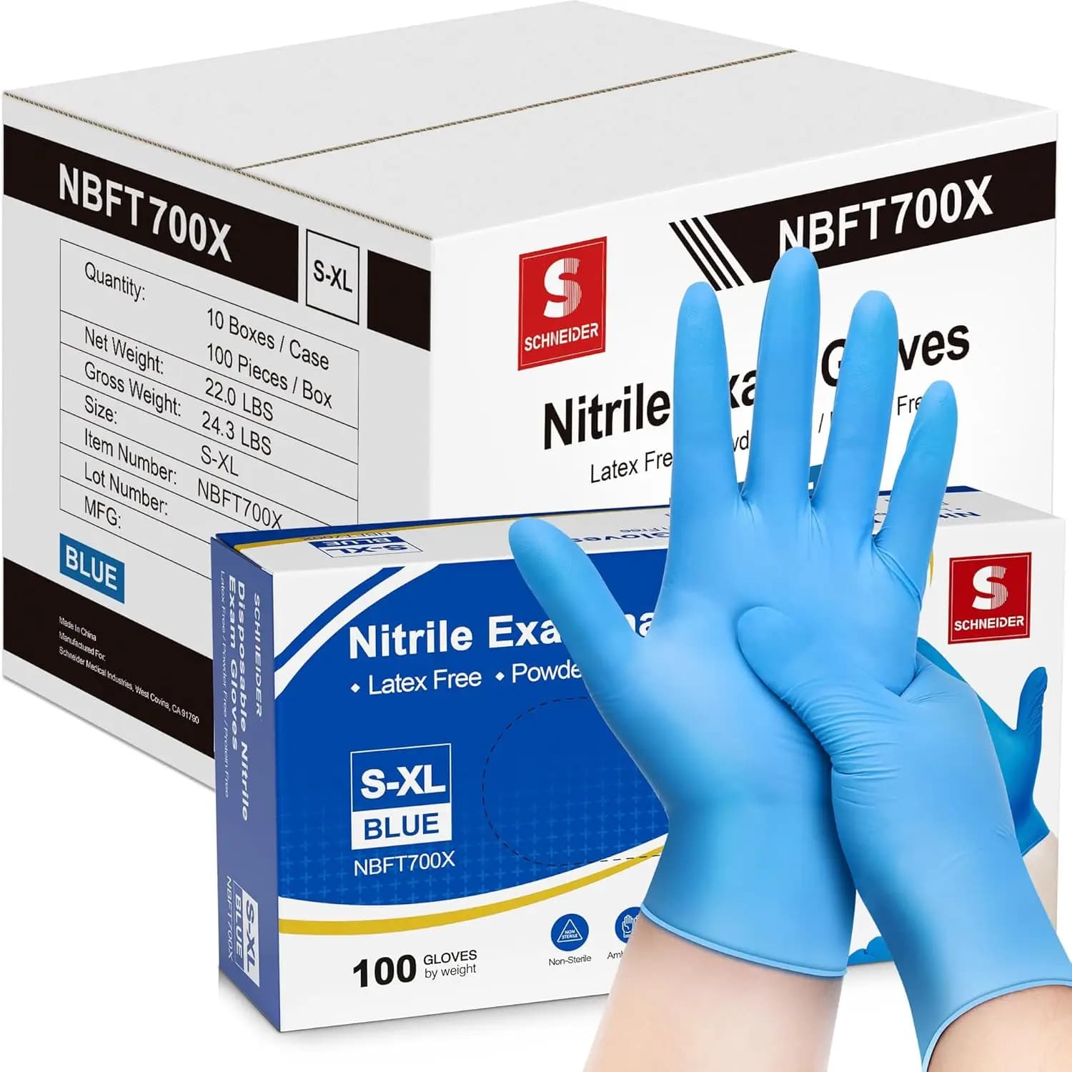 Guanti da esame in nitrile blu, 4 mil, senza polvere, senza lattice, per uso medico, pulizia e preparazione alimenti