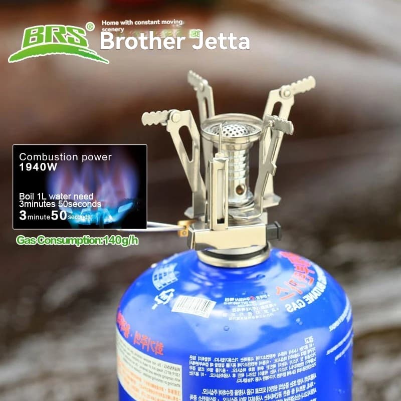 BRS-5 lightweight camping stove, high strength aluminum and magnesium and high temperature resistant stainless steel (SST) parts, simple structure.