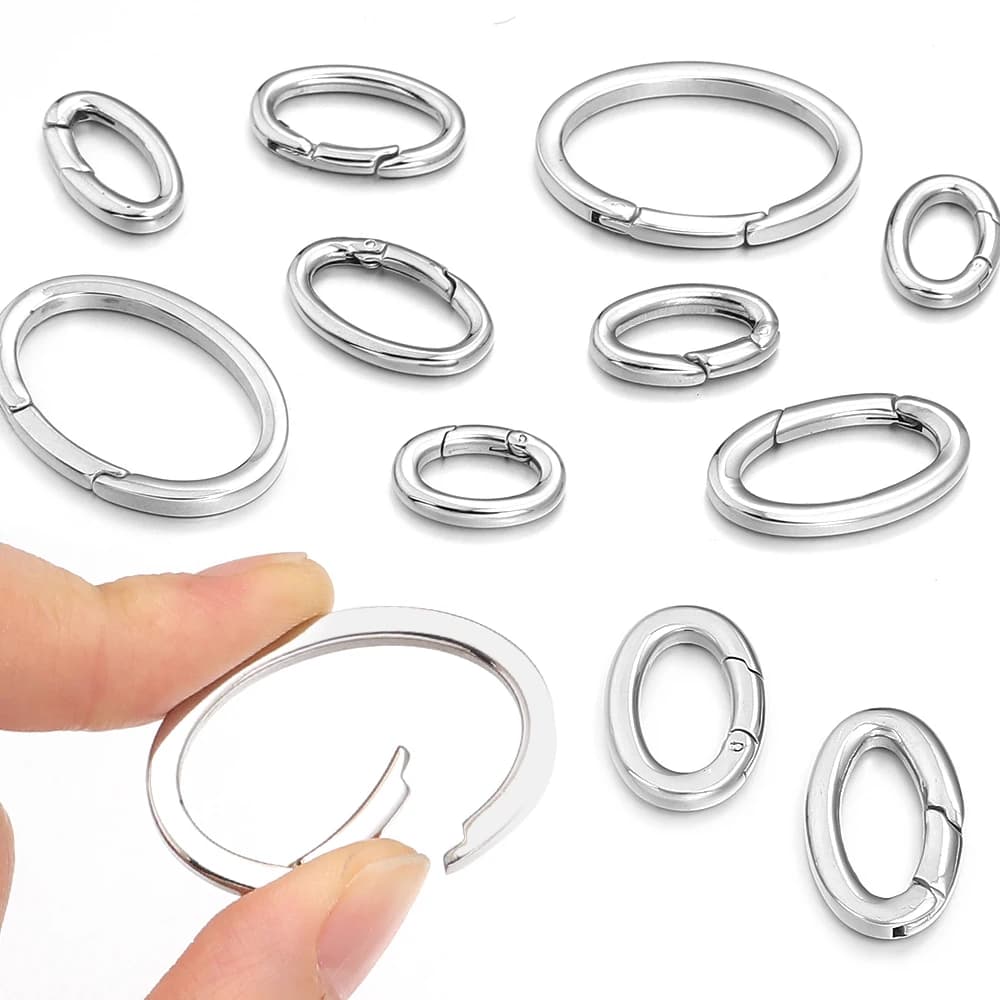 1pc stainless steel spring clips open oval jump rings split buckles snap hooks diy jewelry connectors creation of keychain bags