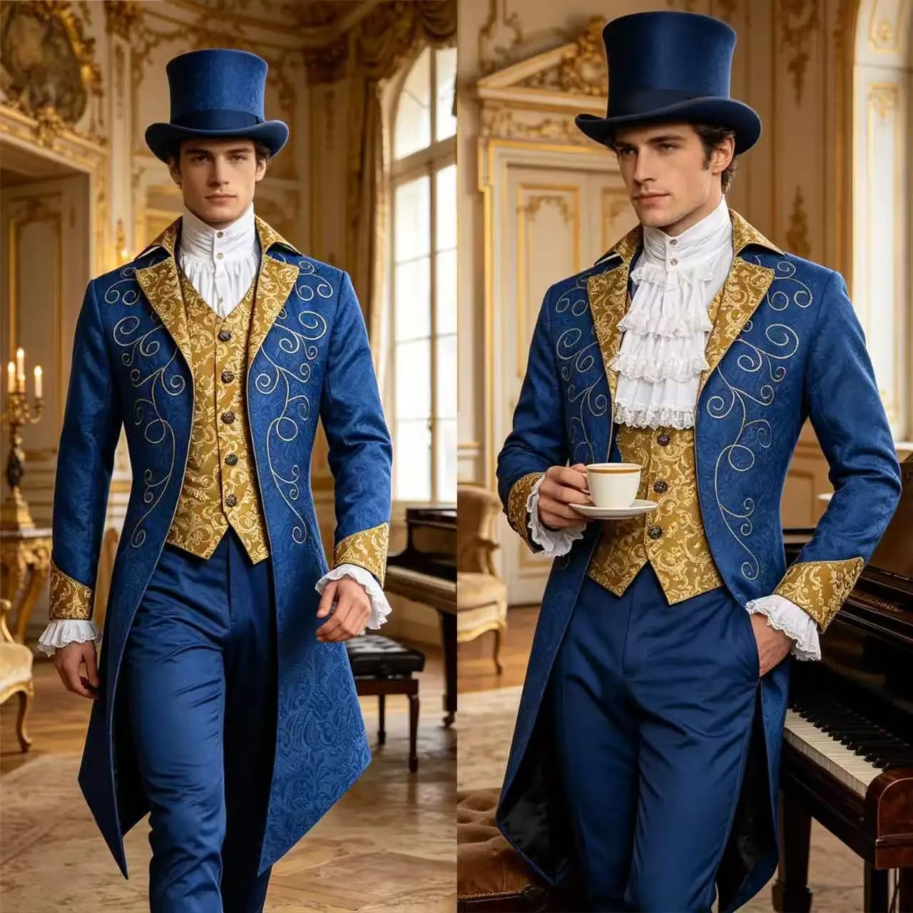 Medieval Jacquard Victorian Tuexdo Cosplay Gothic Tailcoat Renaissance Nobleman Prince Jacket Halloween Party Stage Costume