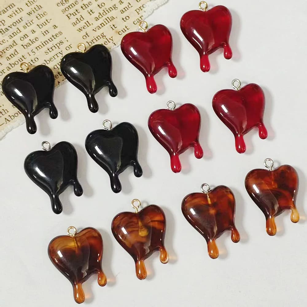 10pcs Drop Blood Heart-shaped Resin Charms Hallowmas Pendants for DIY Earring Necklace Jewelry Keychain Making Accessories