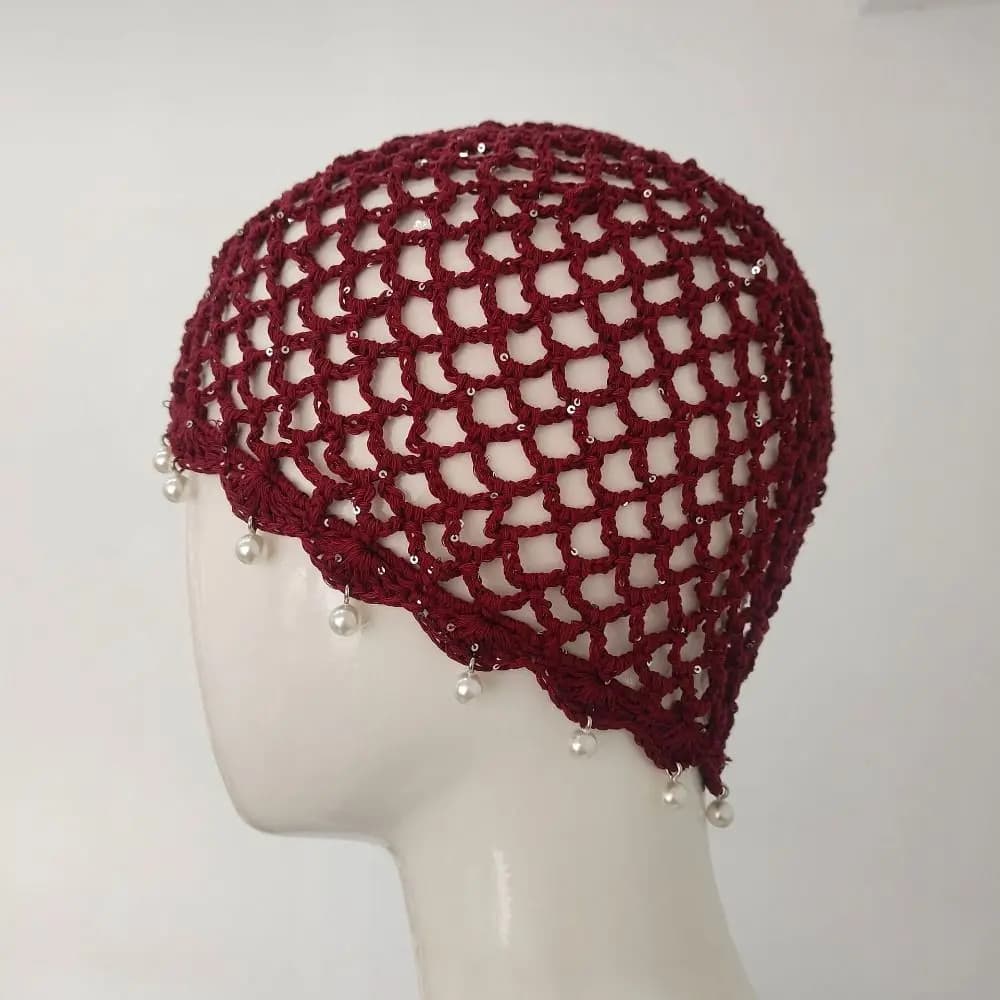 Casual Hollowed Out Woven Pullover Hats Crochet Breathable Knitted Hat Pearl Fringed Retro Beanies Cap Travel