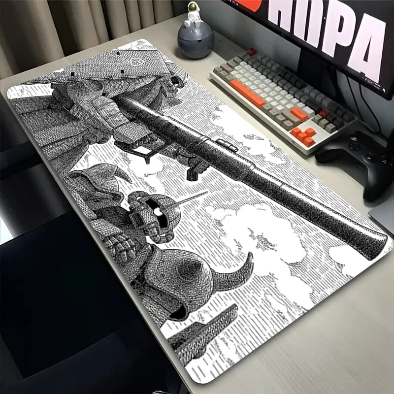 Black and white Mouse Pad Gamer Keyboard Desk Mouse Mat Mechanical Warrior G-gundam Z-zaku II Gaming Accessories Anime Mousepads