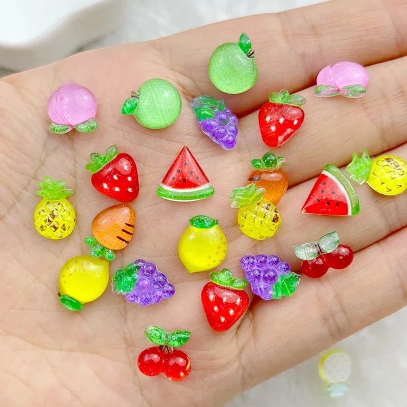 50 pezzi in resina colorata glitter mela uva ciliegia ravanello frutta unghie arte flatback strass applique album fai da te figurine artigianali