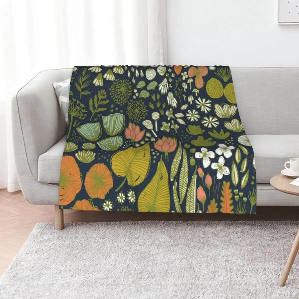 Botanical Sketchbook M+M Navy by Friztin Throw Blanket Lightweight Warm Blanket for Travel Camping