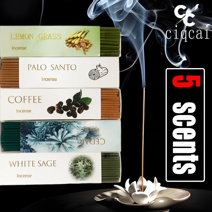 【5 Flavors】High-Quality, Handmade, Thick Incense Sticks, 12cm / 4.72inch Natural Incense Sticks, 35 Sticks/Box, Composed of Five Flavors Including Lemongrass, Peruvian Sacred Wood, Coffee, Cedar, White Sage, Etc., Rich and Intense Fragrance, Long Burning Time, Refreshing and Invigorating, Purifying the Air, Suitable for Home, Office, Hotel, Club, Etc., Light Luxury Packaging, Perfect for Holiday Gifts