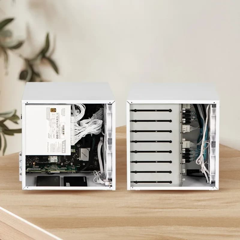 Alimentatore ATX, PCIe MATX a tutta altezza, archiviazione Qunhui AIO, chassis NAS UNRAID Sagittarius a 8 alloggiamenti con scheda posteriore
