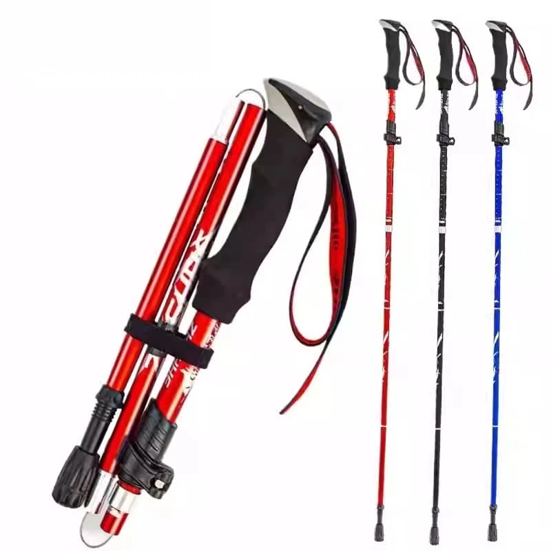 Ultralight Foldable Outdoor Hiking Stick Aluminum Alloy Telescopic Mountaineering Equipment Outdoor Hiking Tools