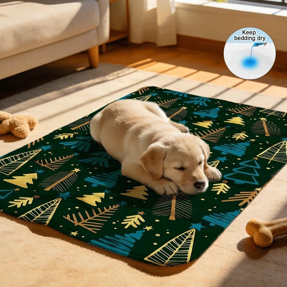 Blue Gold Tree Star Festive Vibe Reusable Breathable Pet Potty Mats Moisture Wicking for Dogs Cats Indoor Training