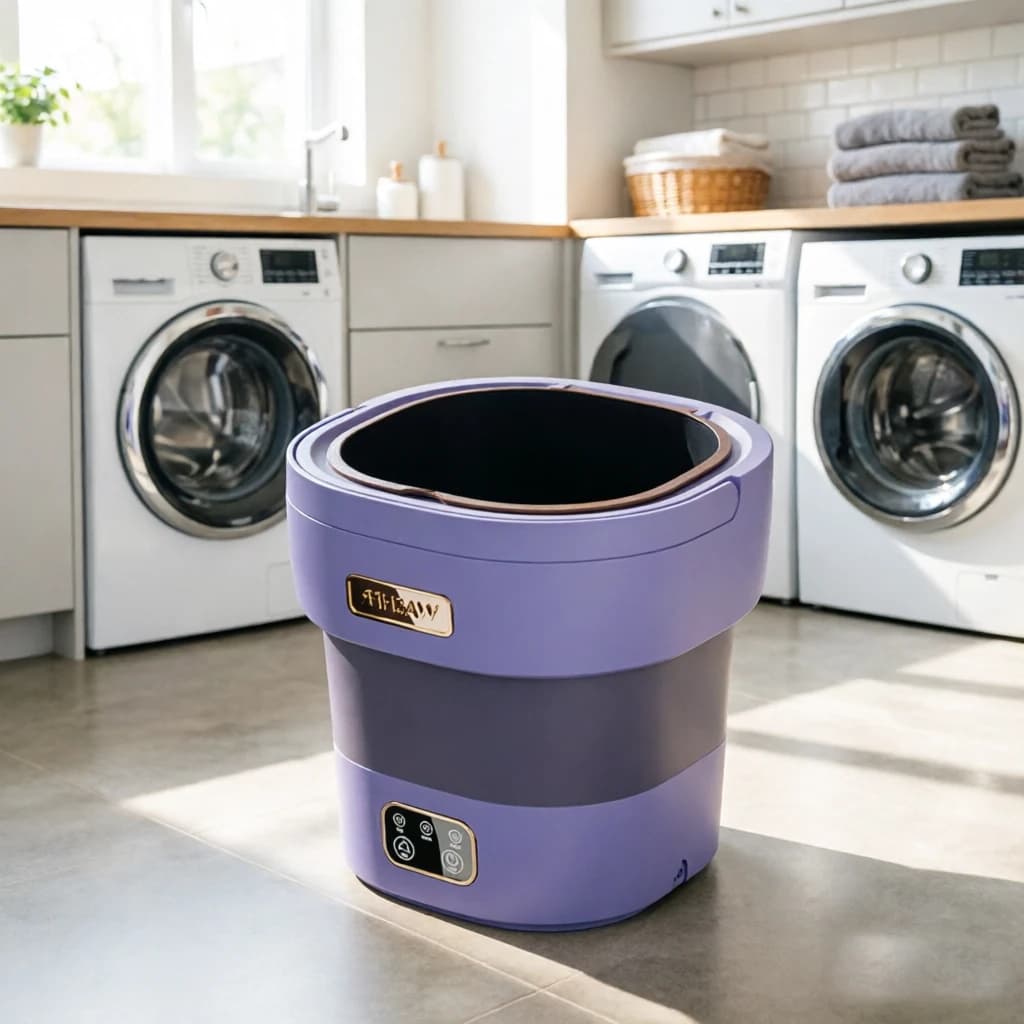 Mini Lavatrice e Asciugatrice Pieghevole da 12L - Pulizia Profonda per Biancheria Intima, Calzini e Vestiti Piccoli - Soluzione Compatta per Lavanderia per Appartamenti, Dormitori, Hotel e Viaggi - con Cesto Centrifuga - Viola Chiaro (Standard Americano)