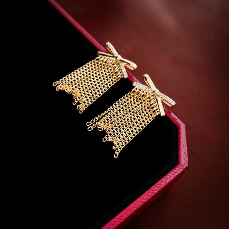 Orecchini ad ago in argento con frange a catena premium, moda francese, orecchini eleganti da donna con temperamento di nicchia