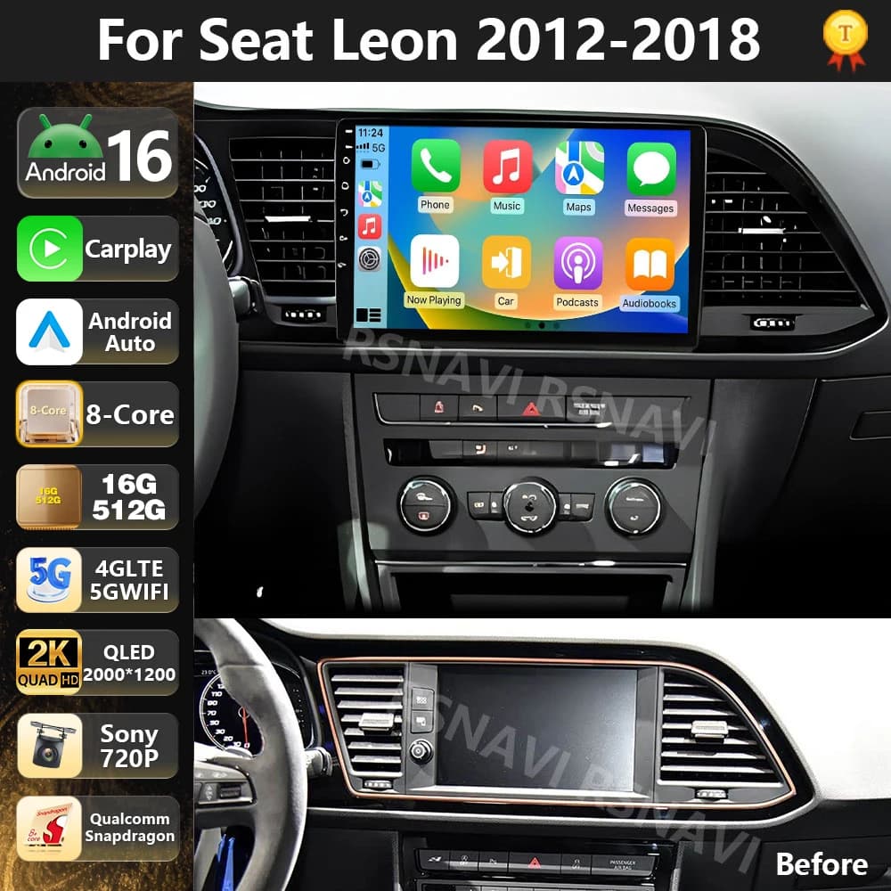 Qualcomm Android 16 Car Radio Multimedia Player For Seat Leon 3 2012 - 2020 Auto Carplay Car Stereo Dsp wifi+4G Video GPS 2 Din