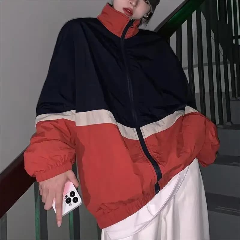 Giacca da Uomo Stile Americano alla Moda, Antivento Bicolore, Hip Hop, per Coppie, Manica Lunga in Poliestere