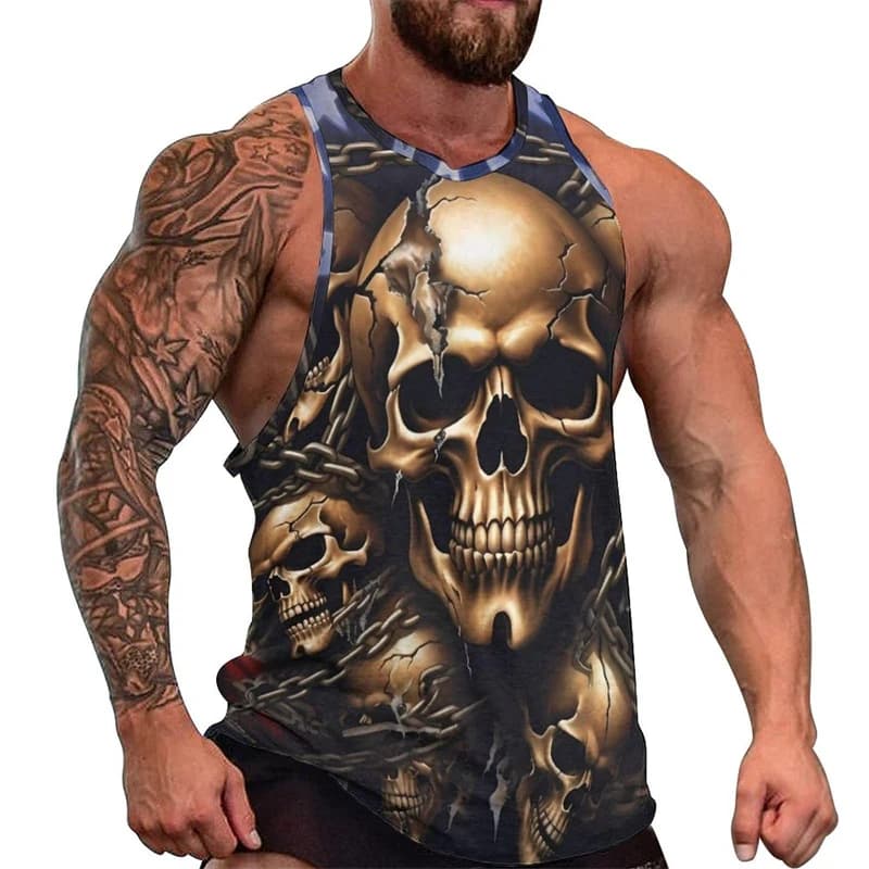 Canotte stampate in 3D con teschio estivo Canotte casual da uomo Streetwear Moda Abbigliamento sportivo Canotta senza maniche oversize Abbigliamento da palestra per uomo