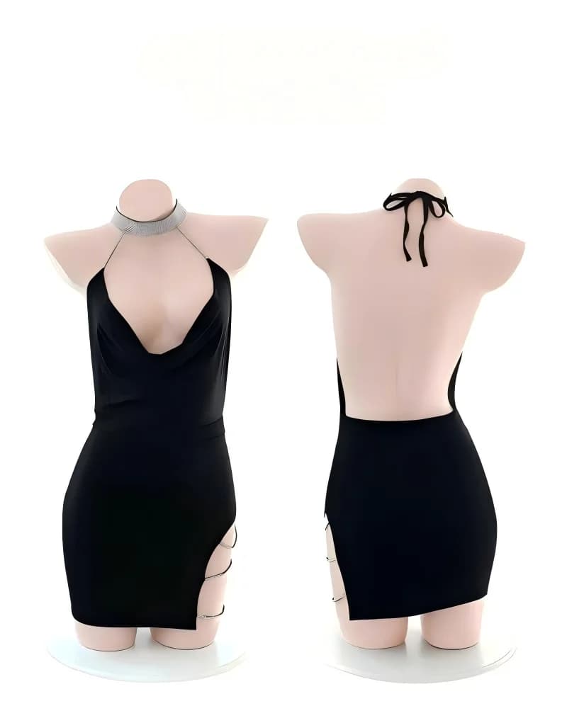 Sexy, strapless, plus-size lingerie, sexy deep V uniform, tempting secretary dress, body-hugging dress, lace see-through minisk,
