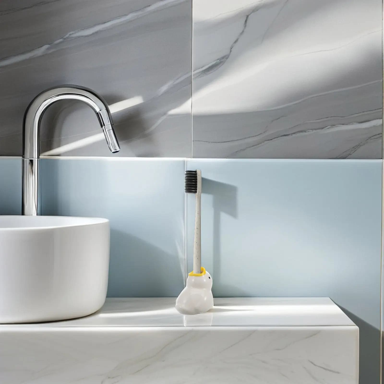 Portaspazzolino in Ceramica a Forma di Anatra Cartone Animato, Salvaspazio, Multifunzionale, Accessorio da Bagno per Spazzolino