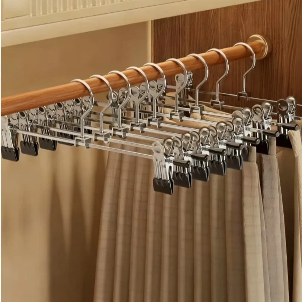 2 appendiabiti per pantaloni in acciaio inossidabile, salvaspazio, regolabili, antiscivolo, multifunzionali