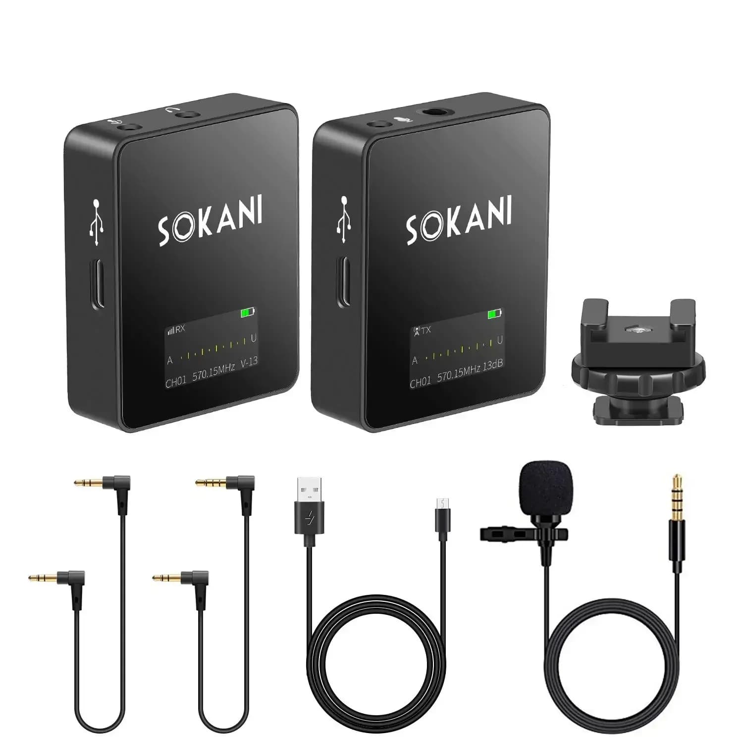 SOKANI TINY UHF Sistema microfonico lavalier wireless Microfono lav bavero per fotocamere DSLR Telefono iPhone Smartphone Android Canon Nikon S