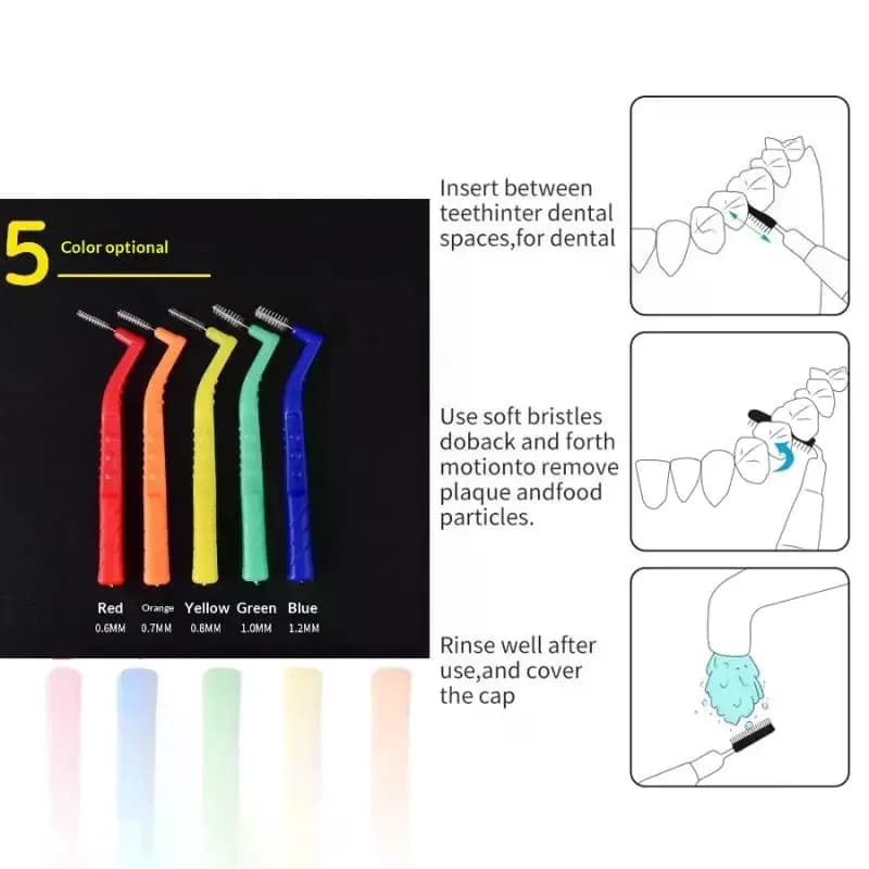 Set di 5 Spazzolini Interdentali a L da 0,6-1,2mm con Scatola, Strumento Ortodontico per Pulizia Dentale, Igiene Orale