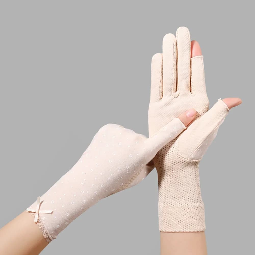Guanti estivi con finiture in pizzo, sottili, antiscivolo, per ciclismo, anti-UV, di media lunghezza, per la protezione solare