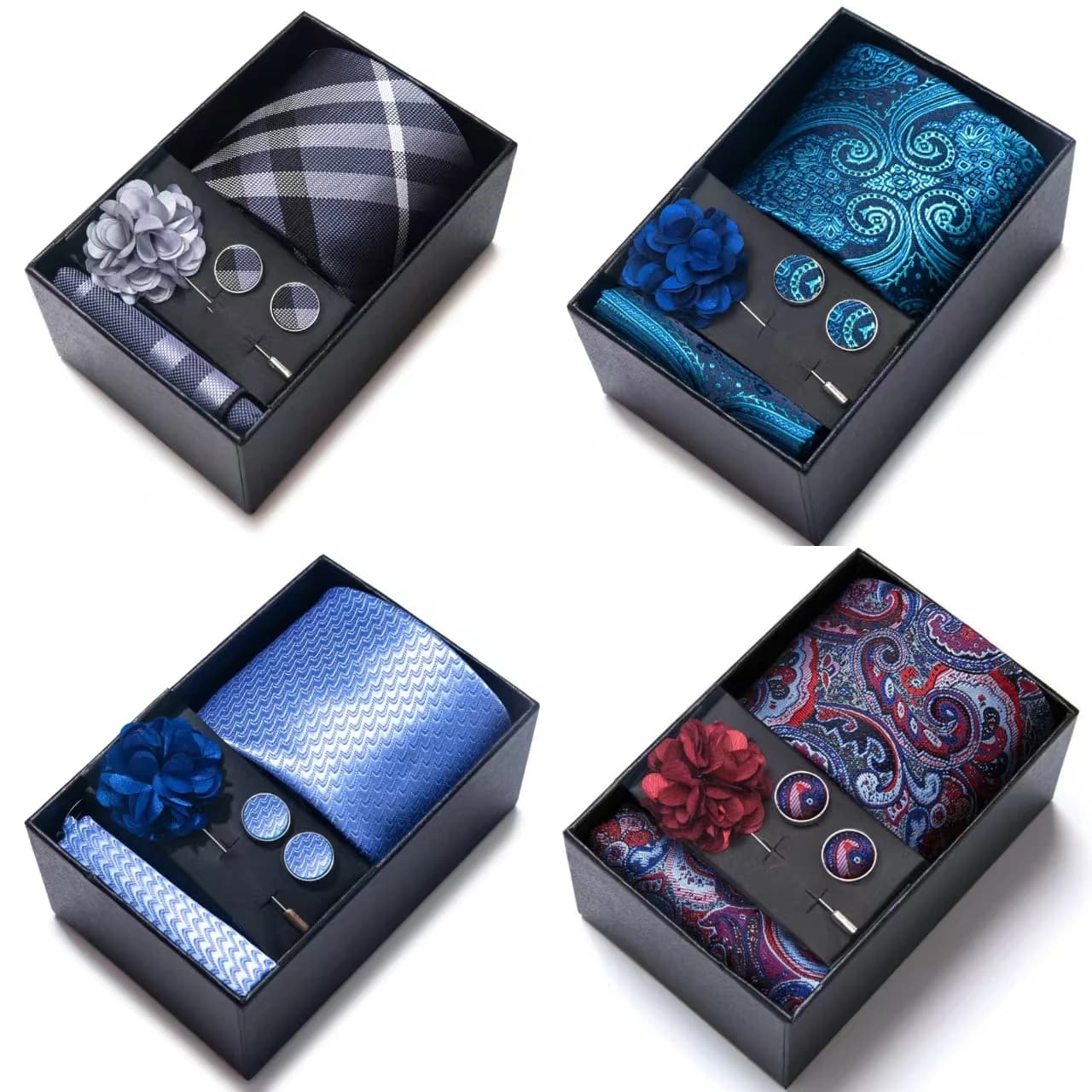 Accessori per abiti da uomo, set regalo da 4 pezzi, perfetto per regali di festa, adatto per affari, banchetti di nozze, balli.