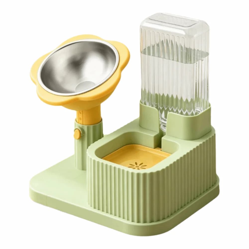 Adjustable Height Cat Water Food Bowl Stainless Steel Large Capacity Pet Bowl Non-Slip 2-in-1 Automatic Water Dispenser