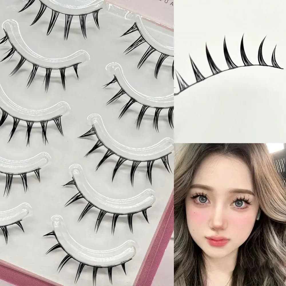 Fake Eyelash Pack 5 pairs Dramatic Eyelashes Thick Manga Anime Cosplay Japanese pointed lashes wet for women