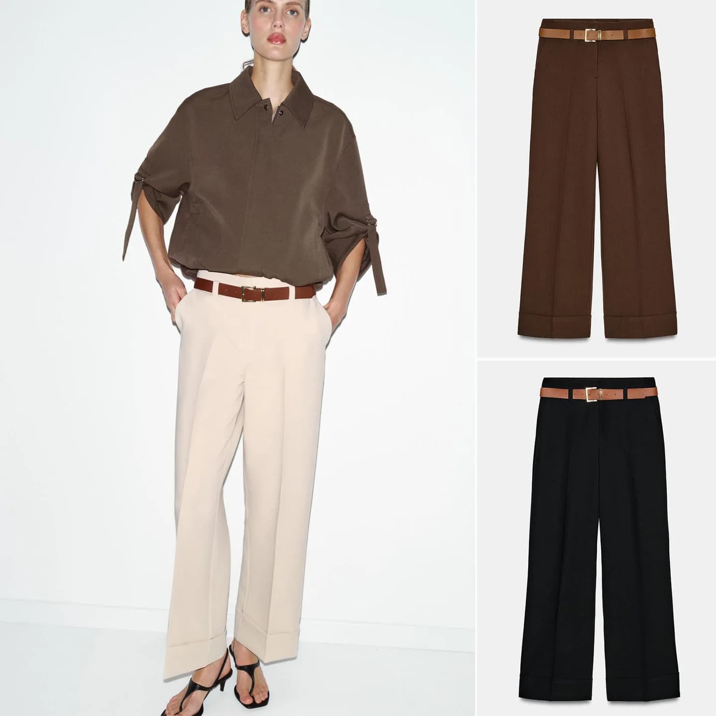 Spring New Arrival Women's High Waist Straight Leg Pants with Belt Long Length Cuffed Hemline Commute Style Polyester Fiber