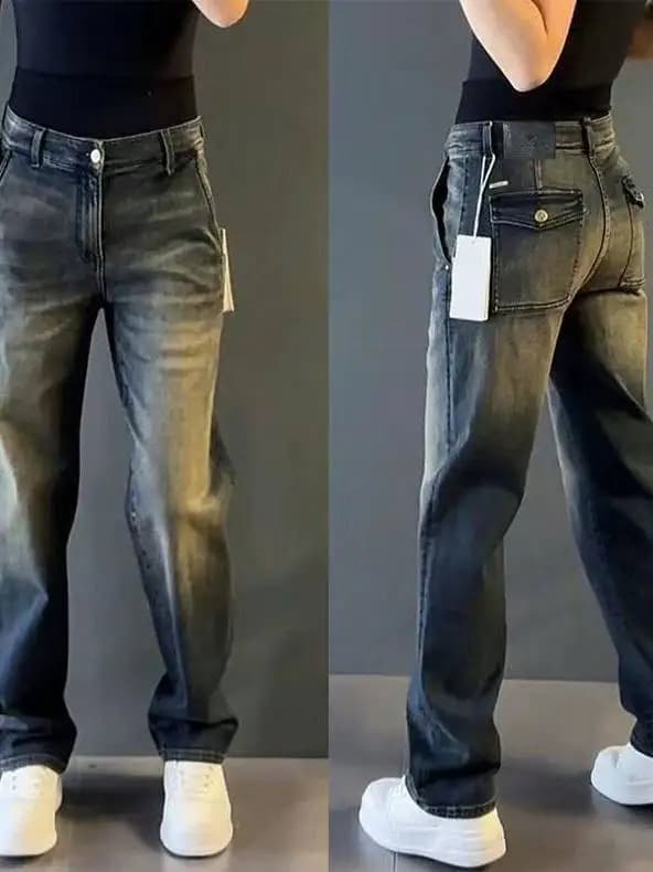 Men's Casual Straight Leg Jeans Drapey Washed Denim Pants Spring Autumn Versatile Comfortable Lightweight Straight Long Trousers