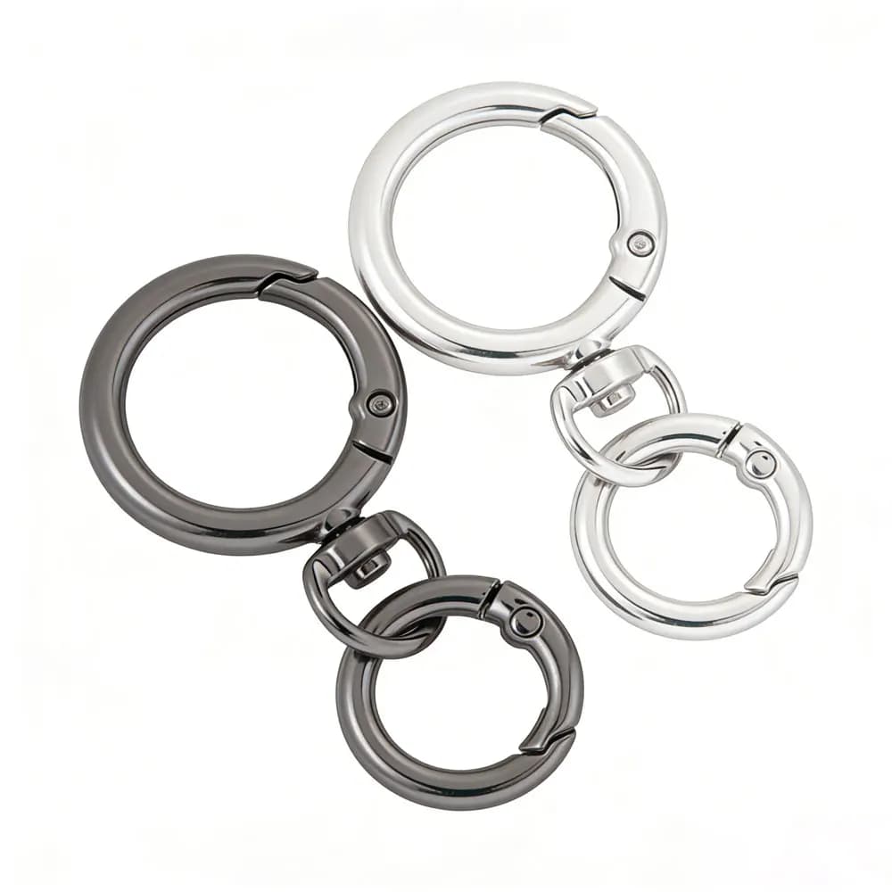 2/5/10 Set Round Spring Mosques with O Rings, Grilled Sliding Hooks, Metal Clasps for Keychains, Bags, Frames and Works