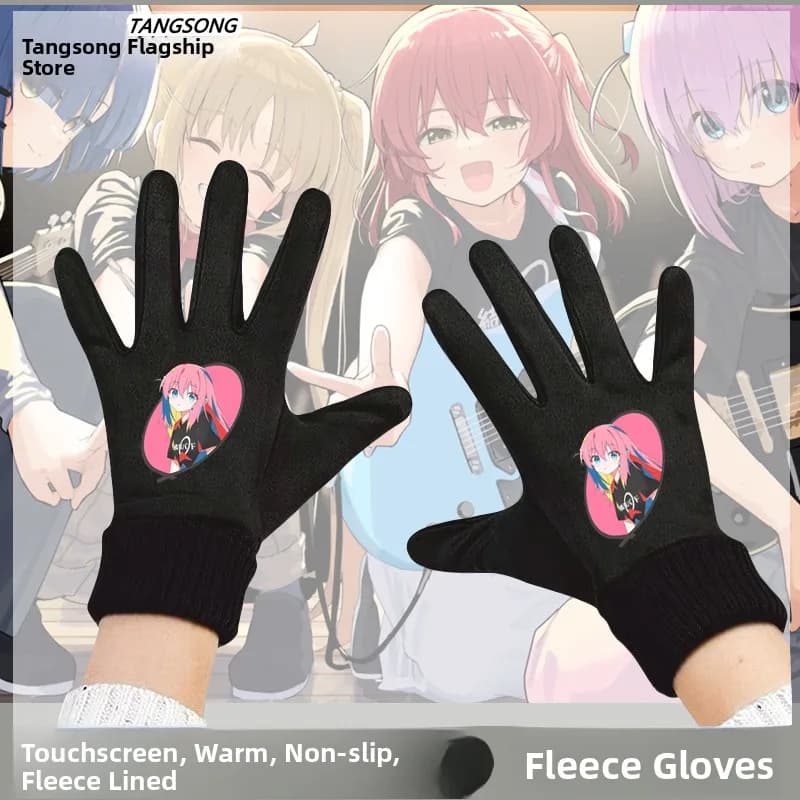 Winter cycling gloves with touchscreen, unisex, fleece lined, casual, anime theme and rock music, suitable for men and women
