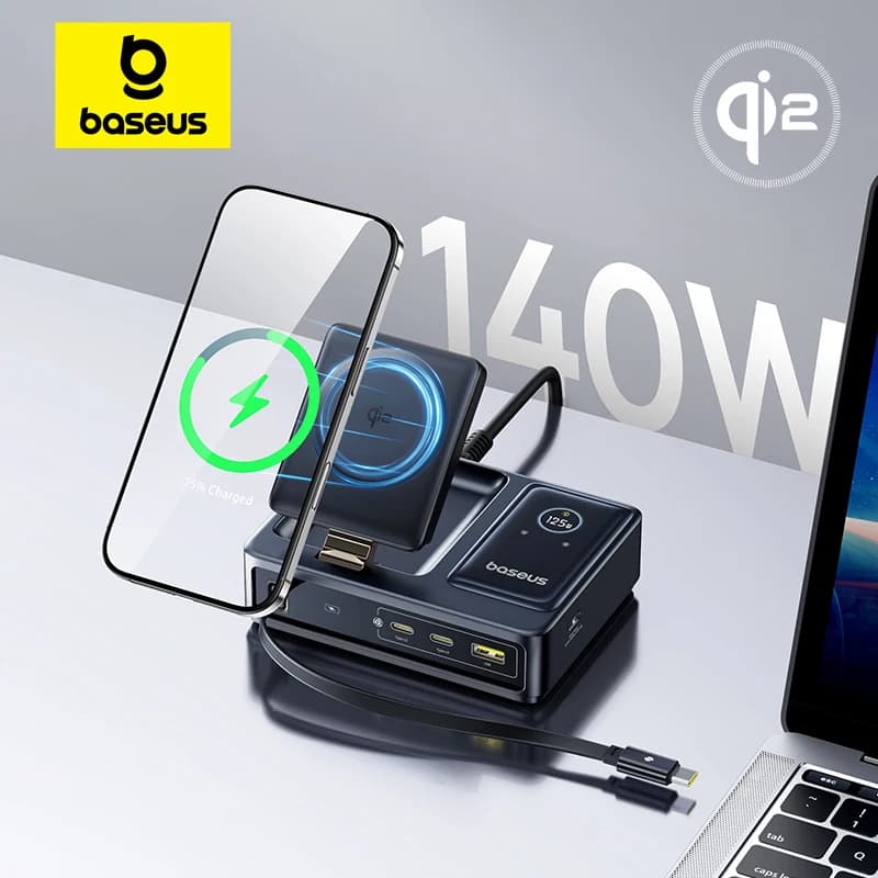 Baseus Nomos 140W Caricatore da tavolo Tablet Laptop Caricatore rapido per Lenovo Caricatore per telefono USB C retrattile per iPhone Samsung POCO