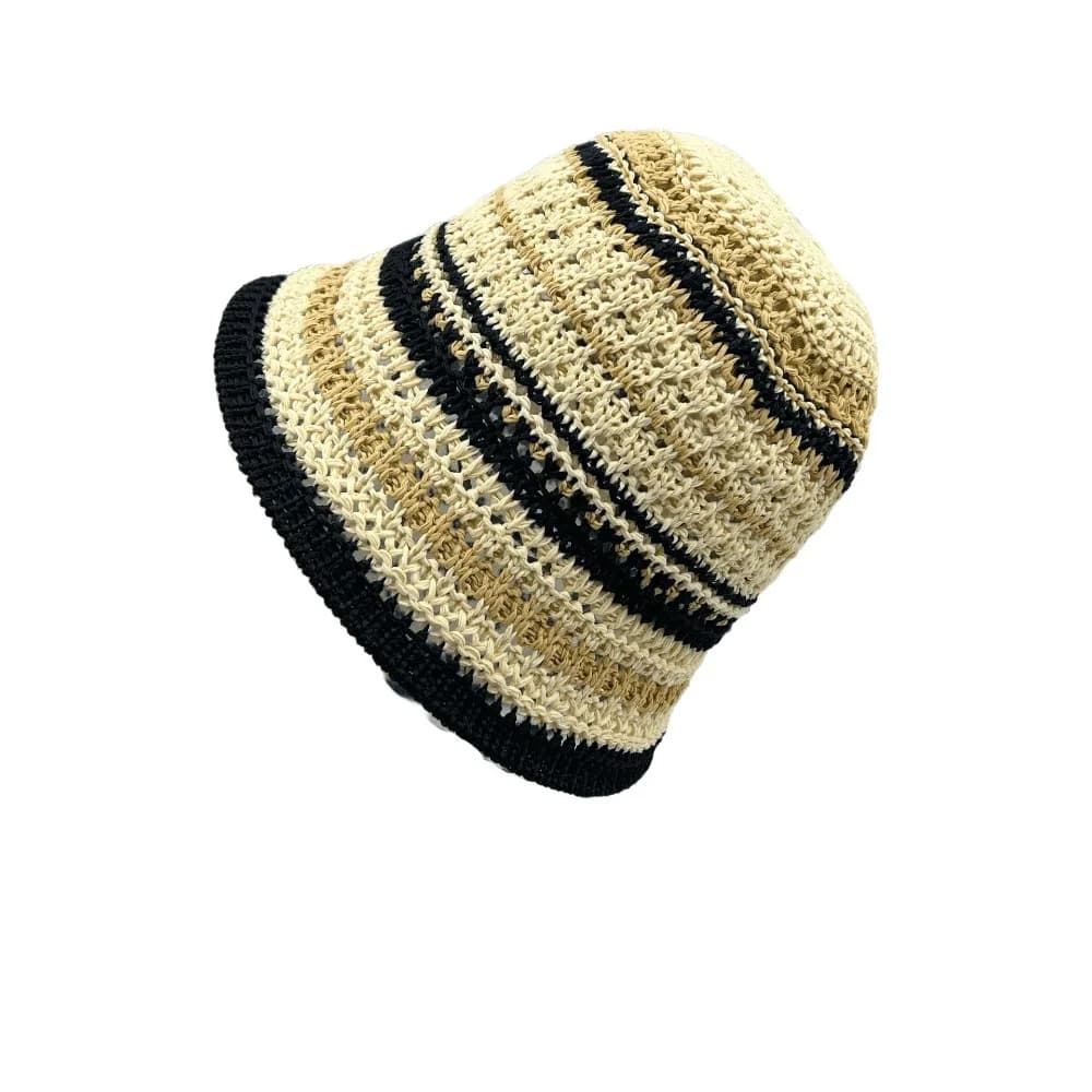 Fashion Colorful Knitted Bucket Hat Temperament Stripe Sunshade Basin Cap Korean Style Breathable Sun Protection Cap Outdoor
