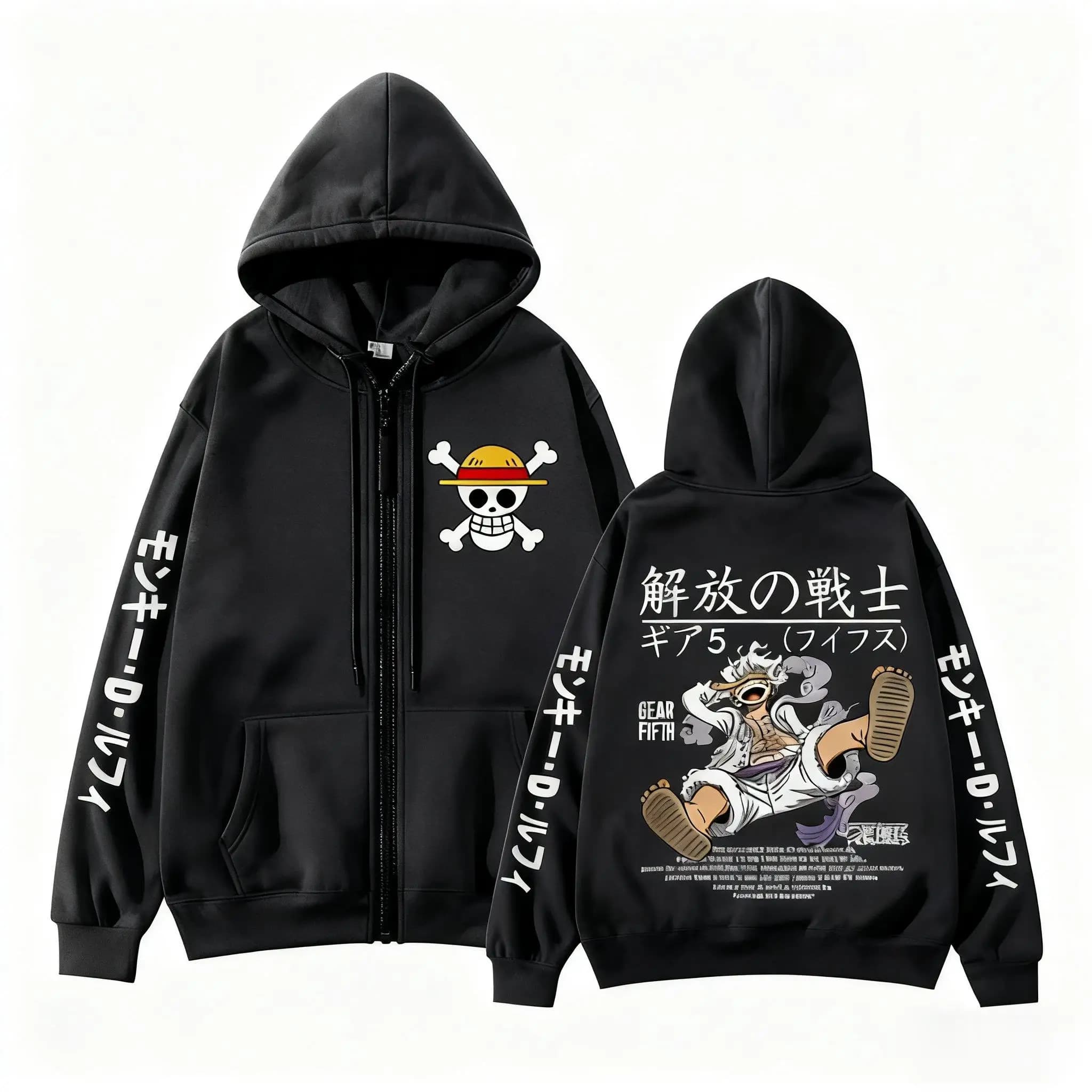 Monkey D Rufy Gear 5 One Piece Anime Zip Up Felpa con cappuccio Uomo Donna 2026 Nuovo cartone animato Stampa Felpa Unisex Streetwear Giacca casual