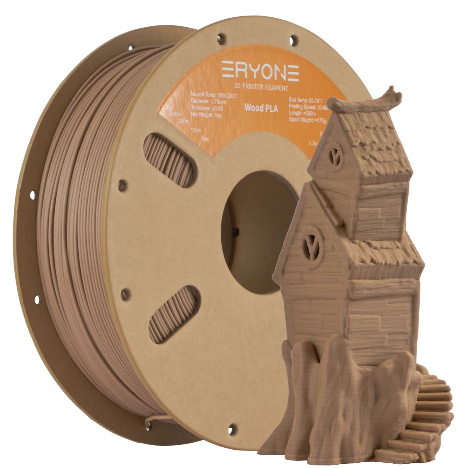 ERYONE PLA Filament in wood 1.75mm (1KG/1.75 pounds)-mm (light), for 3D printer FDM and pen 1kg 1 coil