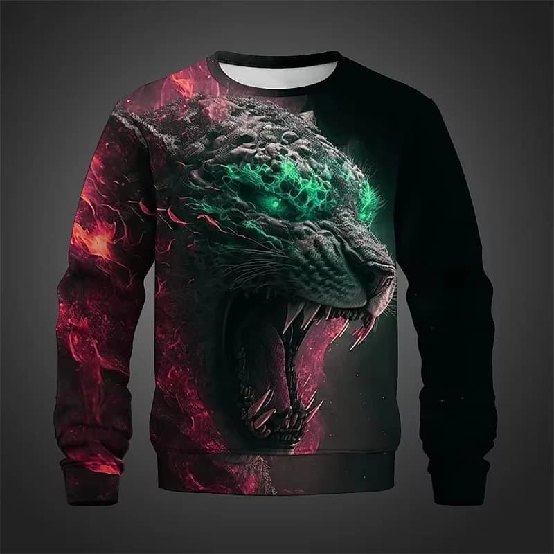 3D Print Animal Tiger Sweatshirt Men's Loose Oversized Pullover round Neck Long Sleeve Hoodie for Men And Women