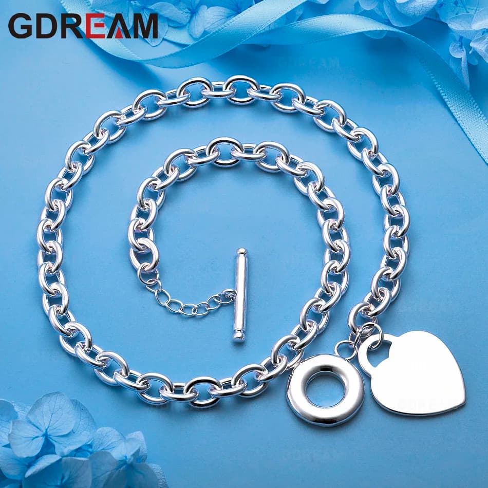 GDREAM 925 Sterling Silver Flat Heart Lock Pendant O-Chain Chain Necklace With Ot Clasp - Unique Women'S Jewelry For Events