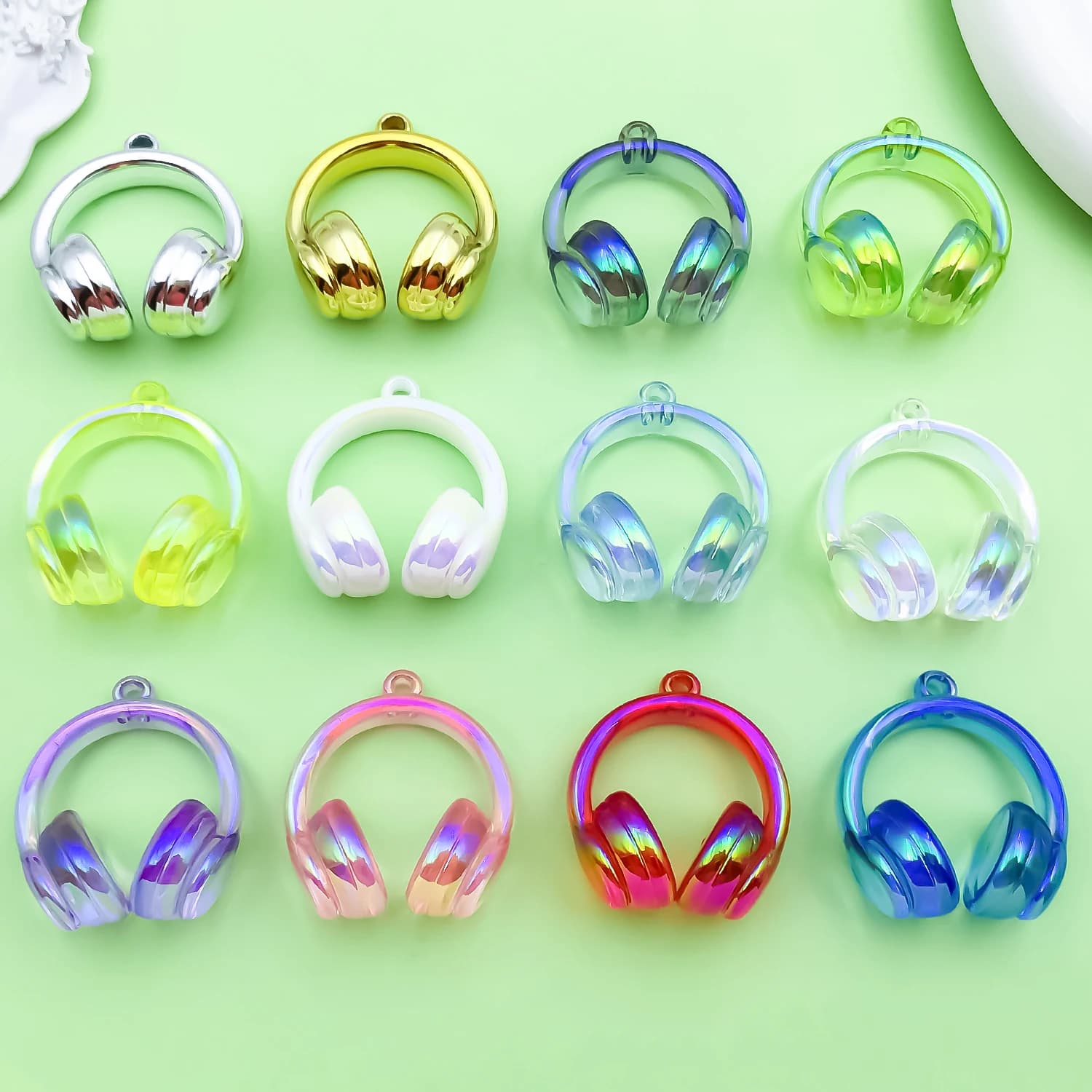 10/12 Pezzi Ciondoli Musicali in Acrilico 37x41mm, Pendenti a Forma di Cuffie 3D per Creazione di Braccialetti, Collane, Orecchini e Accessori per Gioielli Fai-da-Te