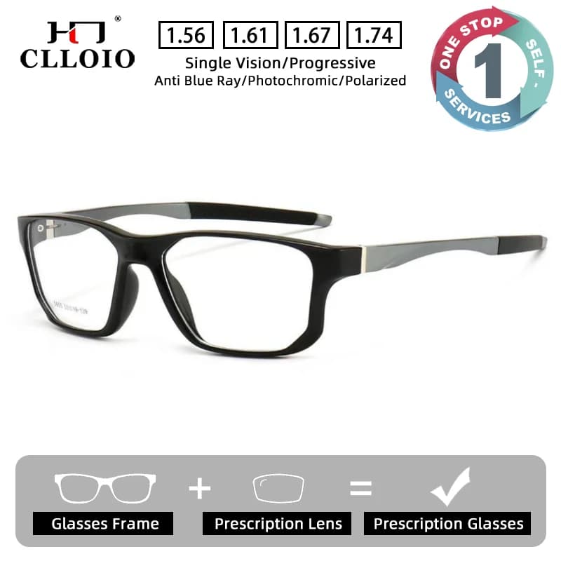 CLLOIO Classic Versatile Comfortable Prescription Glasses Anti Blue Light Myopia Glasses TR90 Square Progressive Reading Eyewear