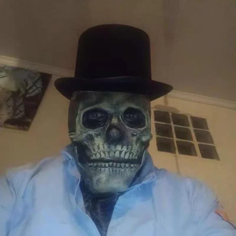 Realistic Latex Skull Mask with Top Hat Halloween Creepy Full Head Skeleton Mask for Haunted House Carnival Party Costume Prop