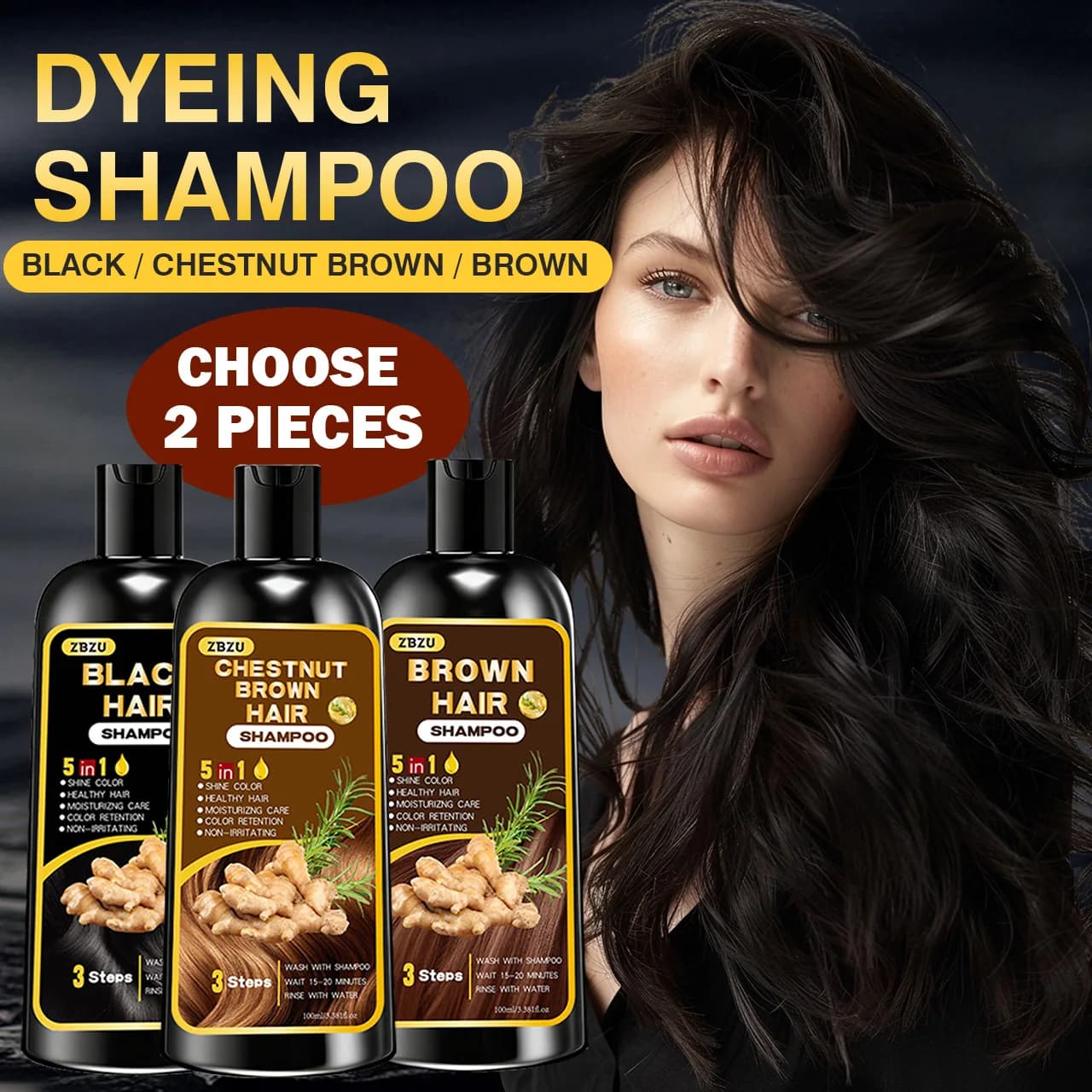 Nuovo shampoo colorante per capelli 5 in 1, contenente zenzero e biotina. Ritenzione del colore a lunga durata e copertura dei capelli grigi. Durevole