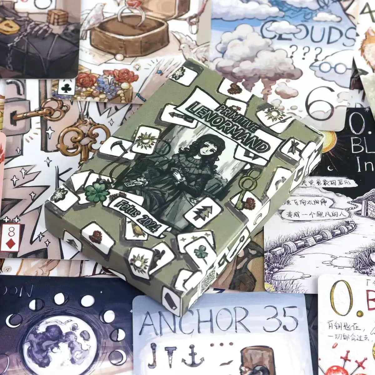 Mazzo Lenormand primitivo 9*6 cm Sistema Rana 42 carte Lenormand adatte ai principianti